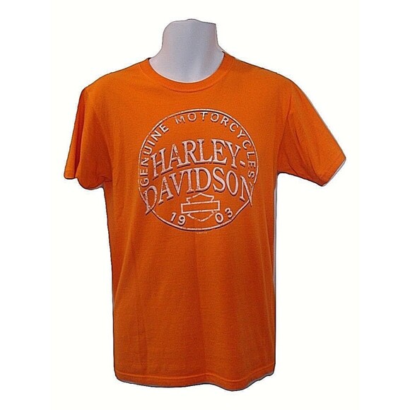 Harley Davidson T Shirt Motorcycles New Smyrna Graphics Orange Tee Mens Size S - Picture 4 of 8